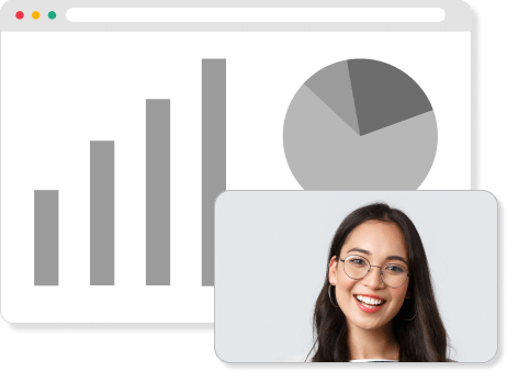 Graphic of data charts and thumbnail of woman using screen recording to explain data.